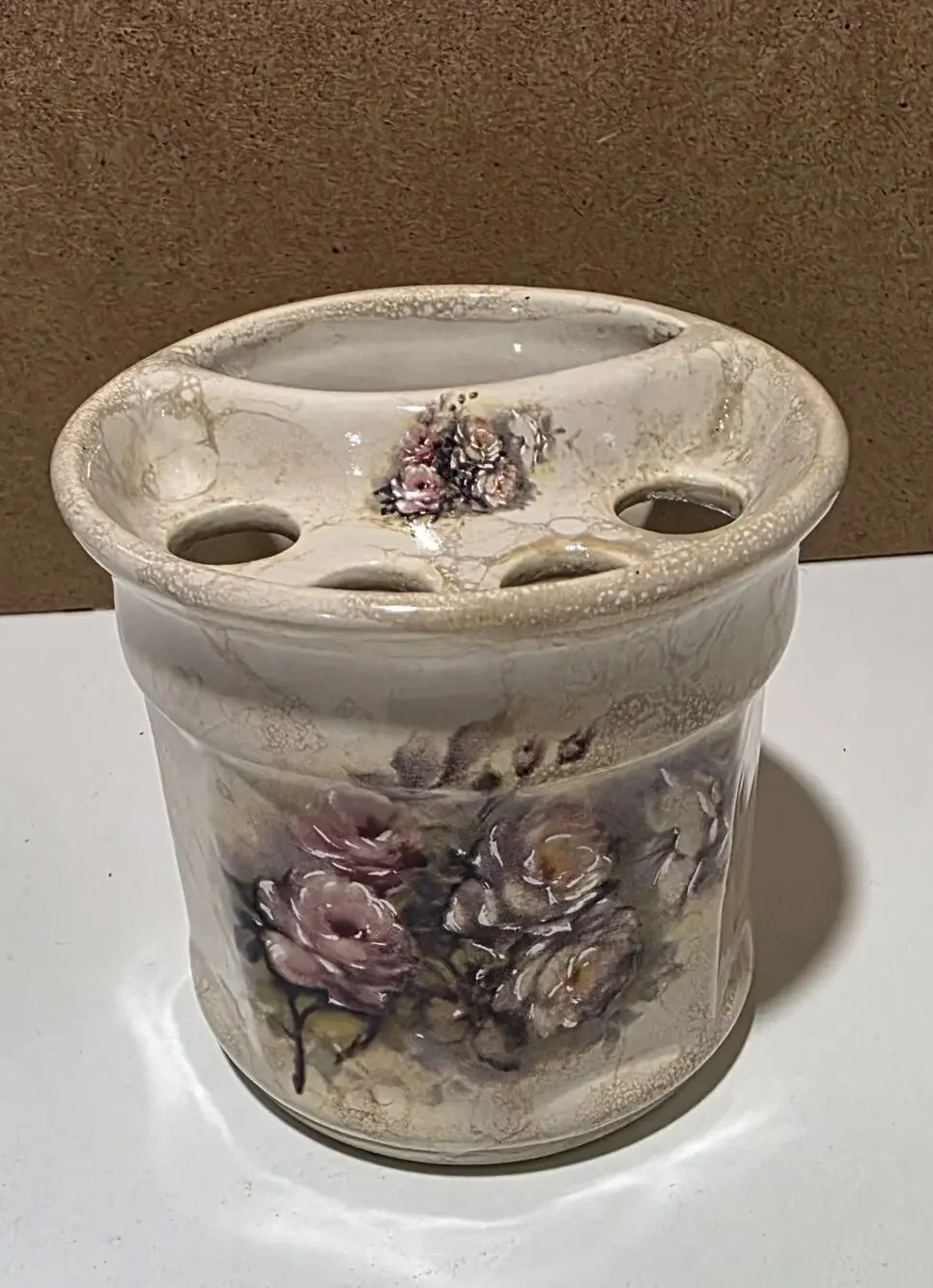 Vintage VB Athena Pottery floral ceramic shaving or toothbrush Holder